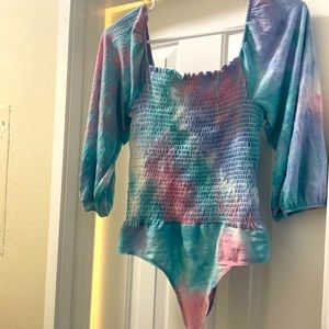 Cotton Candy pink and blue tie dye bodysuit with long sleeves